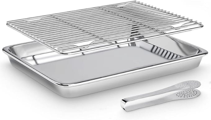ZRSS® Braadslede - Ovenschaal RVS - Met Afkoelrooster - Braadpan Voor Ovengerechten