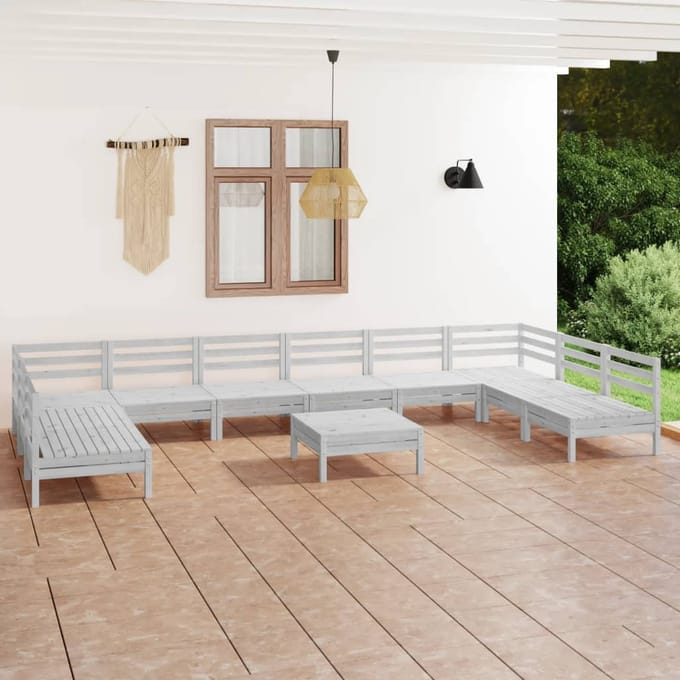 vidaXL - 11-delige - Loungeset - massief - grenenhout - wit
