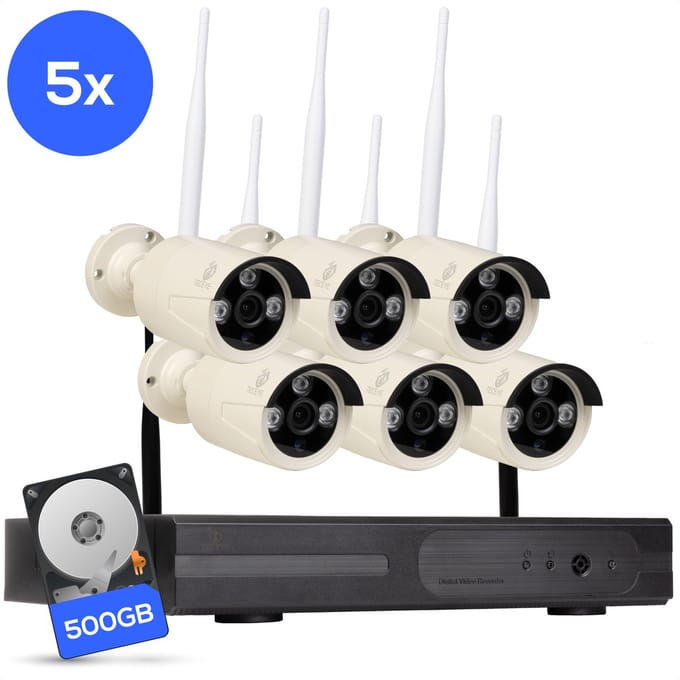 Teceye Bullet Beveiligingscamera Buiten met Recorder - Draadloze Buitencamera - 5 Camera - 500GB Opslag