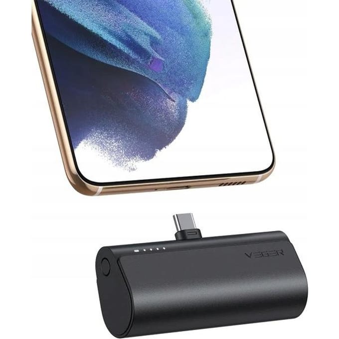 Veger, Mini externe oplader 5000mAh USB C Connector Power Delivery 20W, Zwart