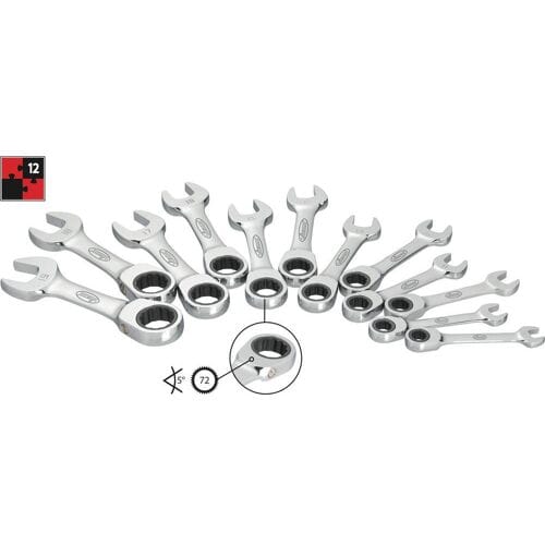 Vigor V2821 Steek-ringratelsleutelset 12-delig Sleutelbreedte (metrisch) 8 - 19 mm