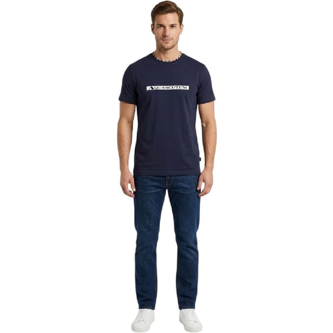Aquascutum T-shirt met opschrift voor heren (Marine)