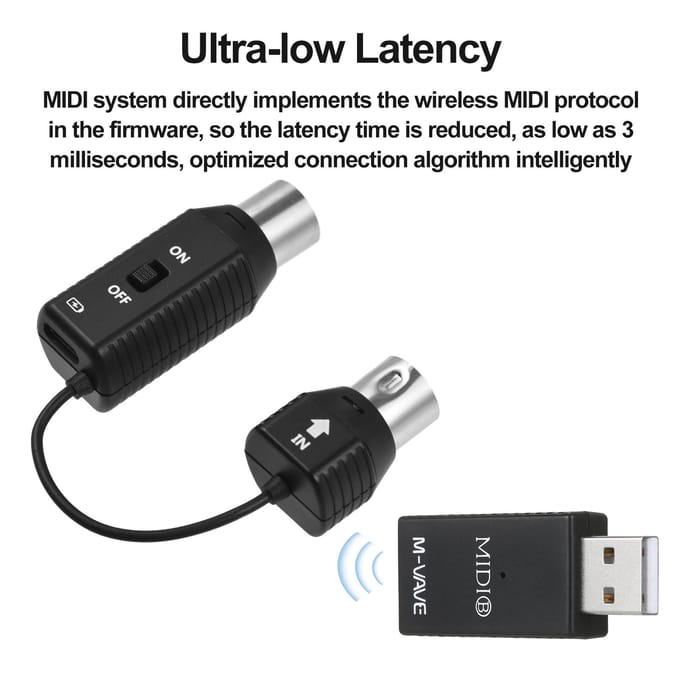 M-VAVE MS1 Mini draadloos transmissiesysteem MIDI-systeem MIDI draadloze adapter Plug and Play Type-C zwart
