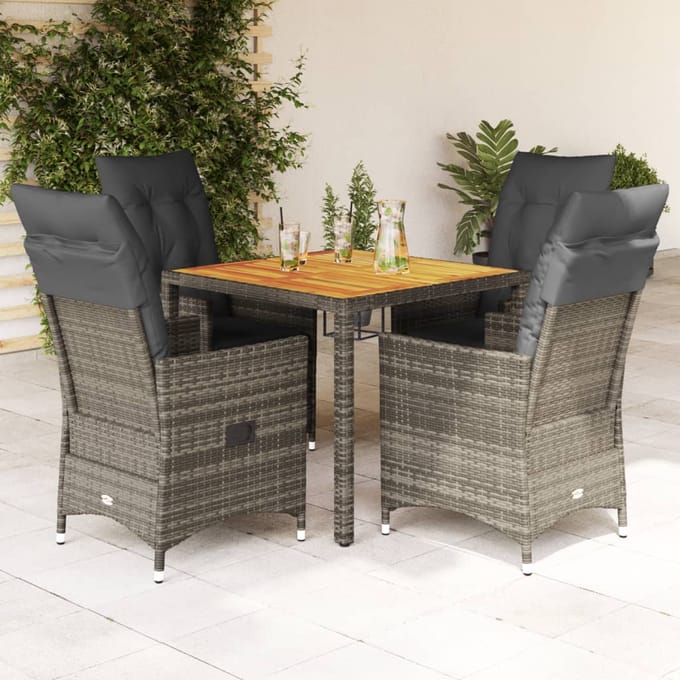 vidaXL - 5-delige - Tuinset - met - kussens - poly - rattan - grijs