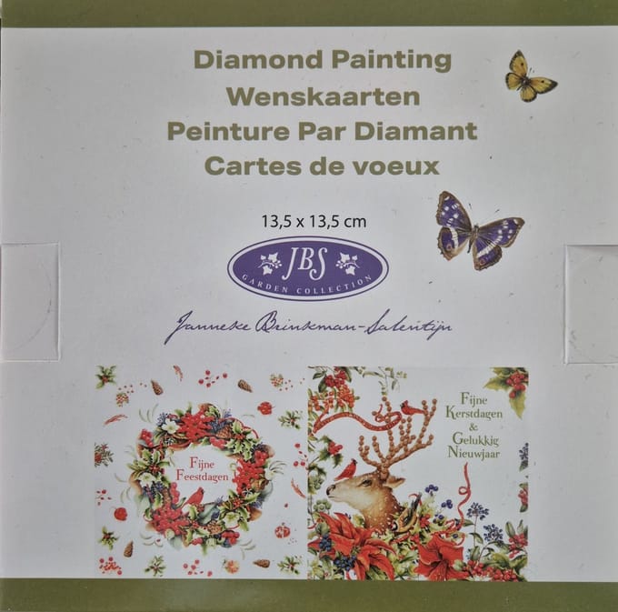 Diamond Painting - JBS - Kerstkaarten - Knutselen - Feestdagen - Hert - 13,5x13,5cm