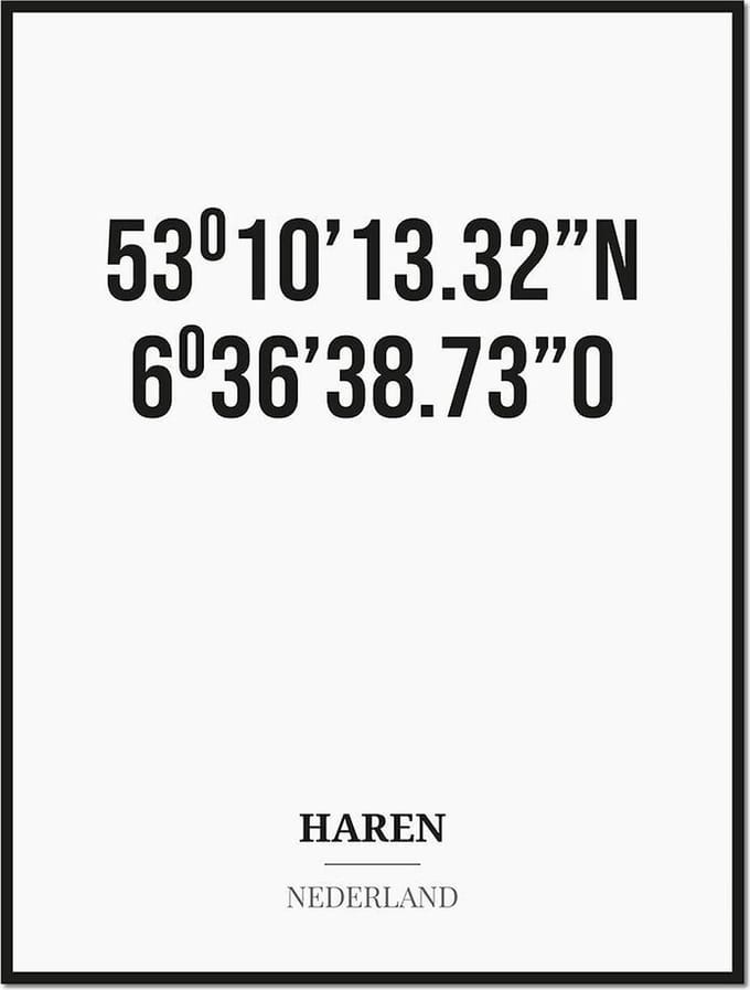 Poster/kaart HAREN met coördinaten