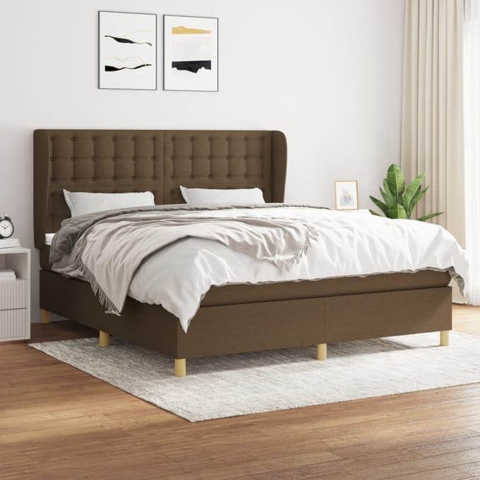 vidaXL - Boxspring - met - matras - stof - donkerbruin - 180x200 - cm