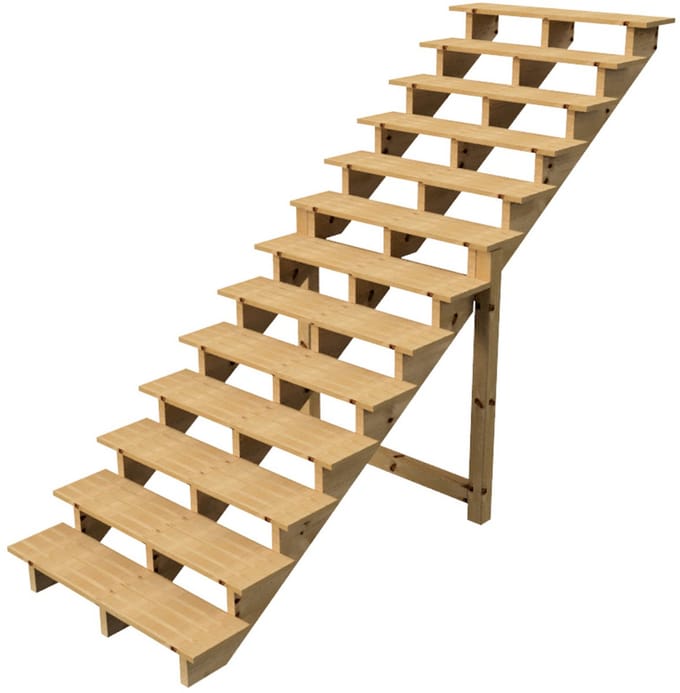 BERLIN Houten Buitentrap - 13 Open Treden 224 cm Hoog - 100 cm Breed