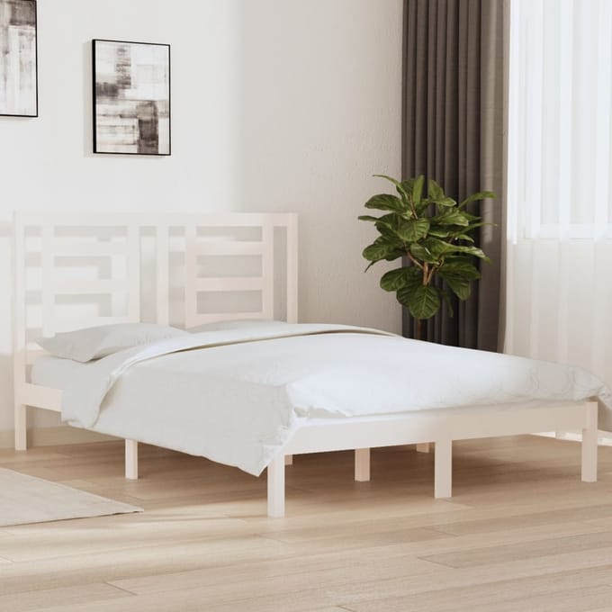 vidaXL - Bedframe - zonder - matras - massief - grenenhout - wit - 140x200 - cm