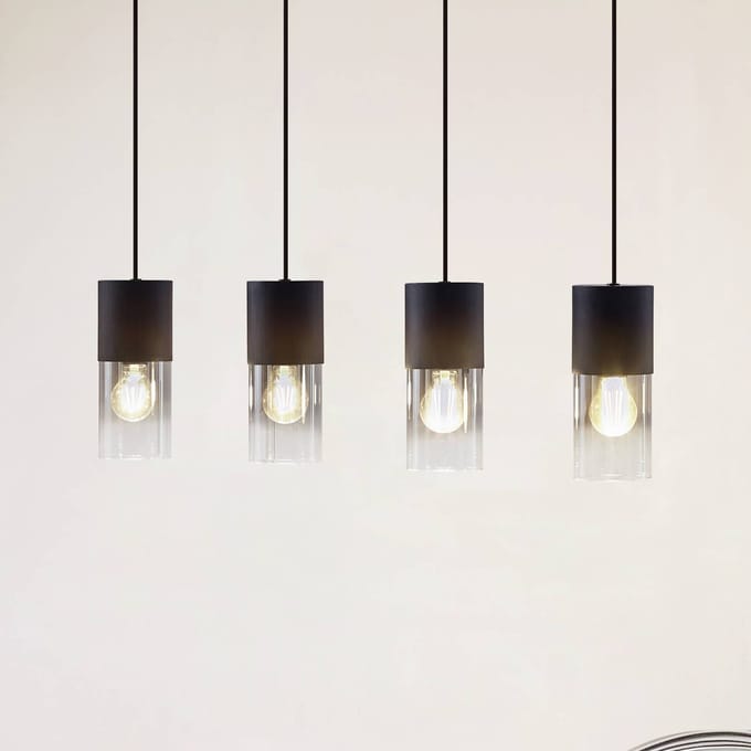 Lindby - hanglamp - 4lichts - Glas, aluminium - H: 24 cm - E27 - rookgrijs, zwart