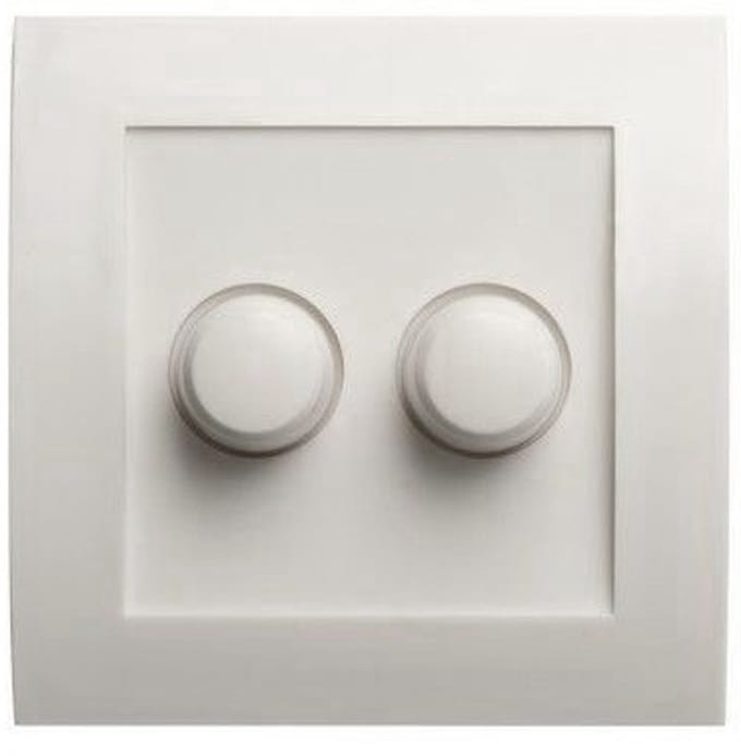 Duo dimmerknop met afdekraam en inlegplaatje voor Tradim duo dimmers – Complete set, gebroken wit