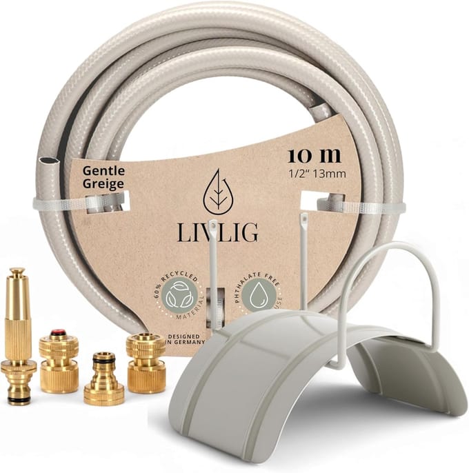 Tuinslang Set - Watergeef Set - Tuin Besproeien - Complete Set Inclusief - 10 Meter Slang - Grijsbeige