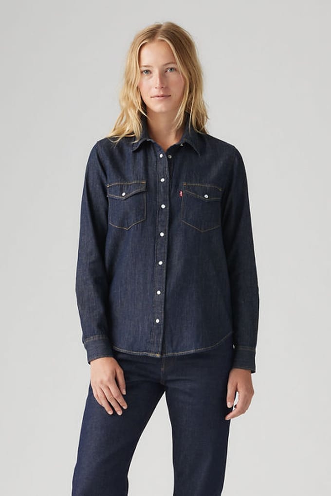 Levi's Iconic Western Linen+ Denim Shirt Größe: S | Longsleeves Outlet | Damen | Blau