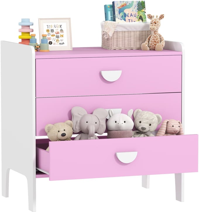AIYAPLAY kindercommode - met 3 lades - roze en wit