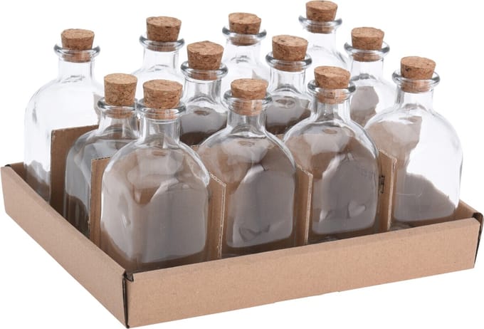 Glazen flesjes met kurk dop - 12 stuks - transparant - glas -120 ml