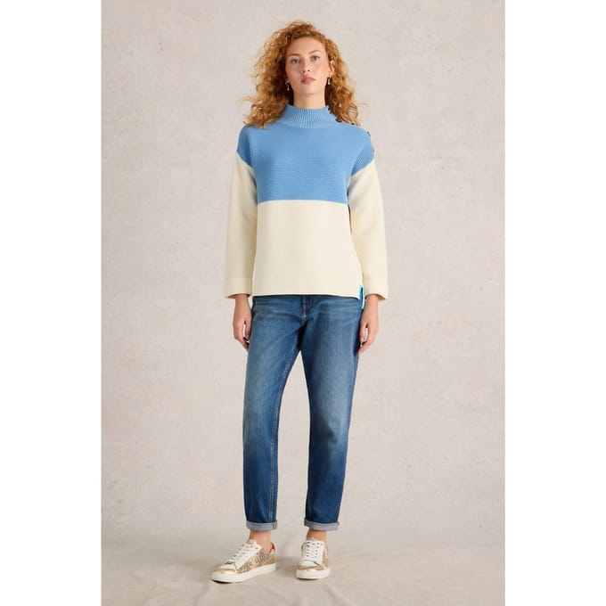 White Stuff Jana Button High Neck Blue Multi Taglia: 14 | Maglioni a maglia Outlet | Donna | Blu
