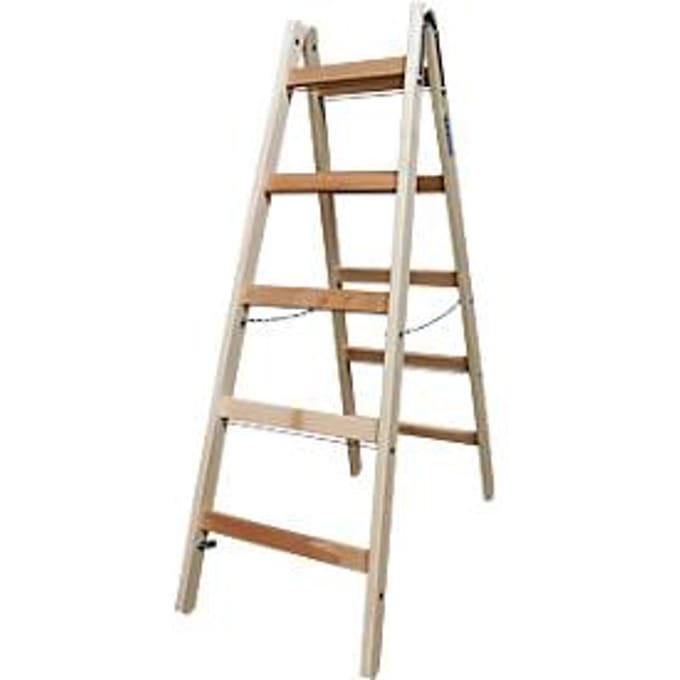 Dubbele trapladder, hout, 2 x 5 sporten