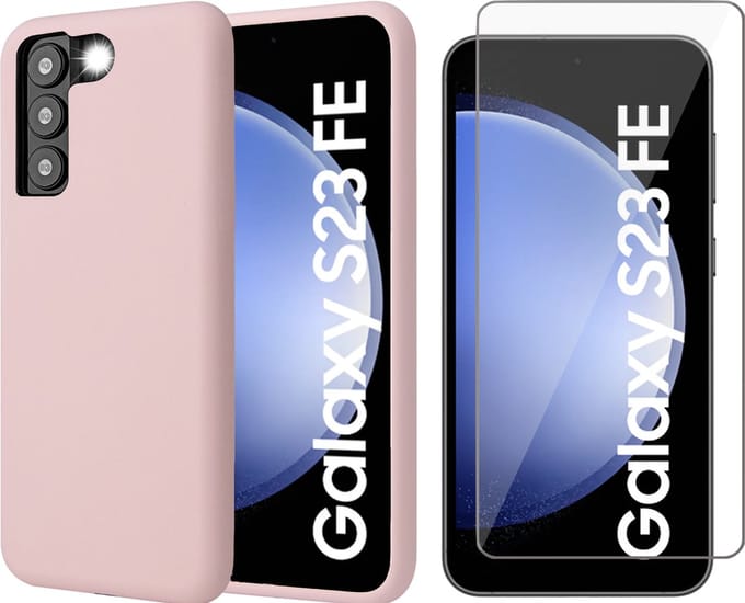 Hoesje geschikt voor Samsung Galaxy S23 FE - Screenprotector Glas - Mat Back Case Roze