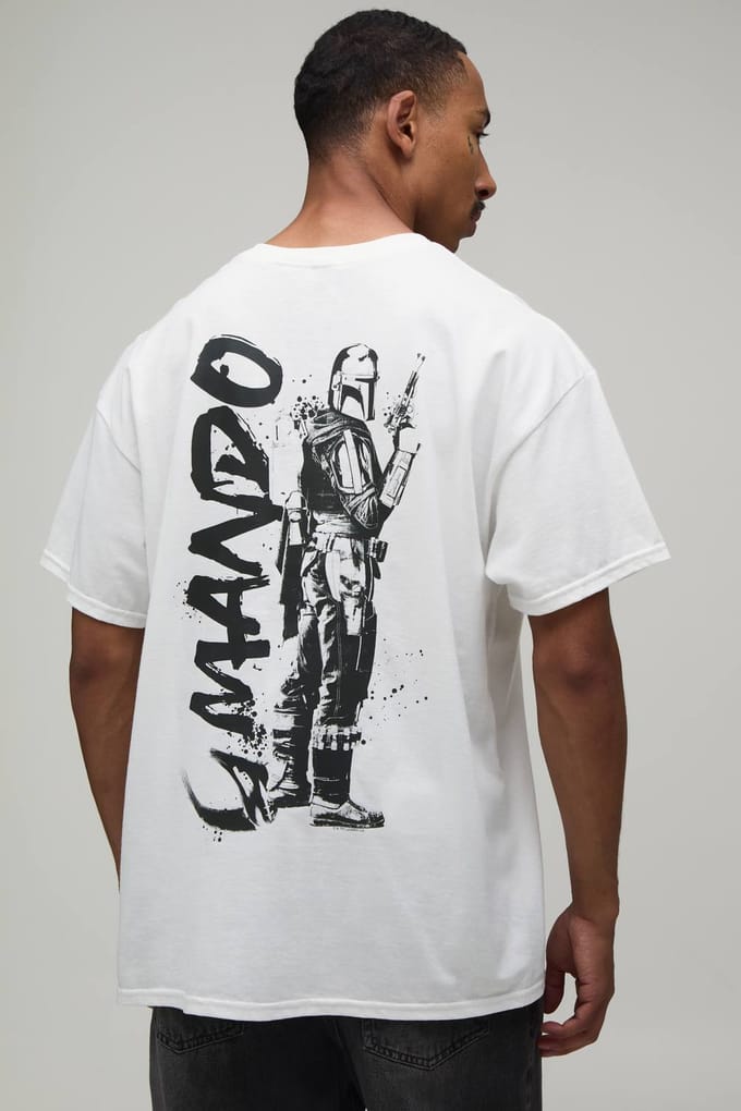 Oversized Mandalorian Licentie Print T-shirt | White | Size Medium