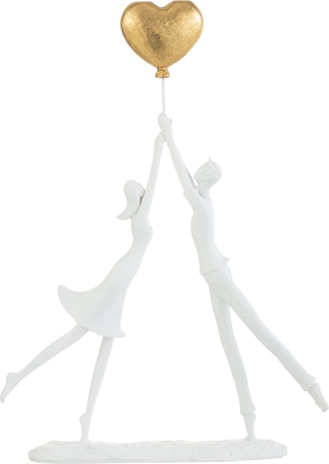 J-Line decoratie Koppel Staand Hart Ballon - polyresin - wit/goud