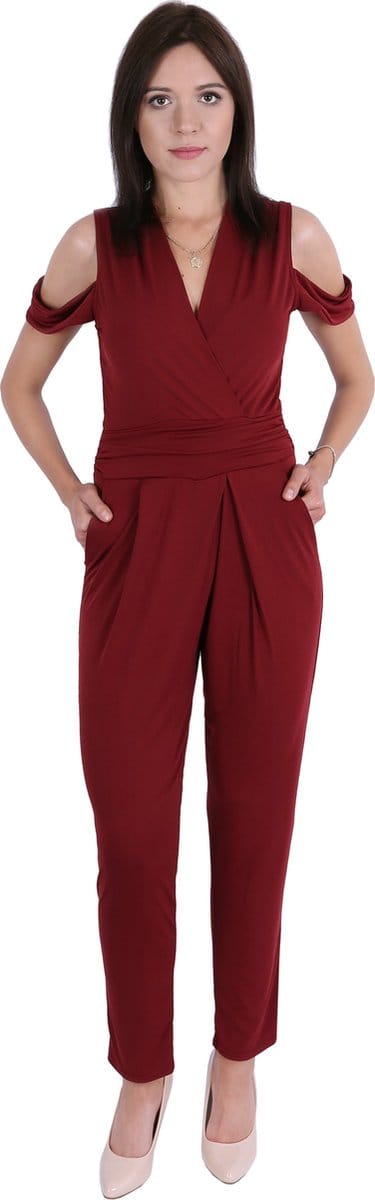 John Zack Bordeaux jumpsuit met blote schouders