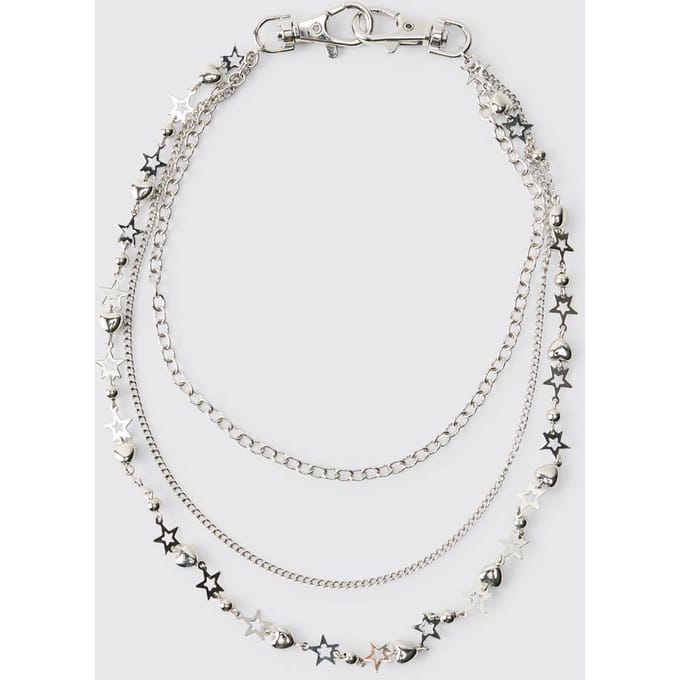 Star & Heart Charm Jean Chain | Silver
