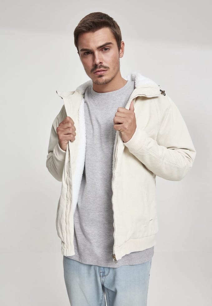 Urban Classics Vest met capuchon -M- Corduroy Creme/Wit