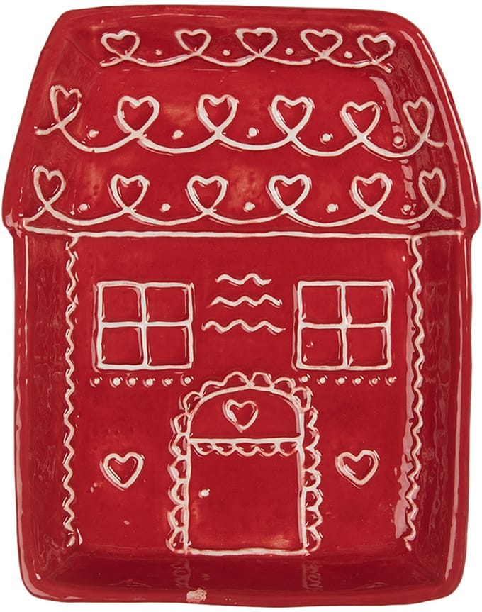 Clayre & Eef Dinerbord Huis 15x19x3 cm Rood Keramiek
