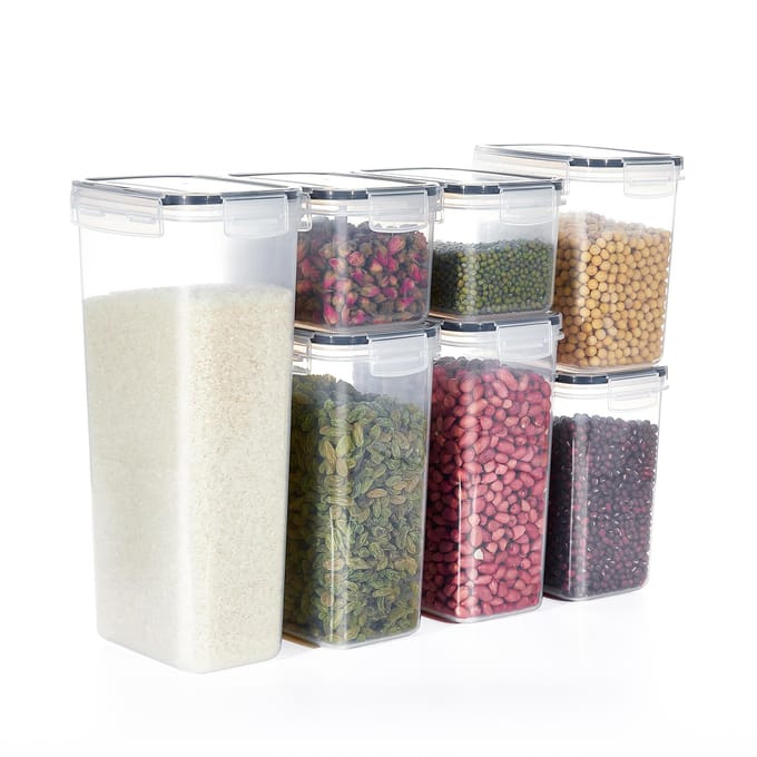 7 STKS Voedselopslagcontainers keukenopslagcontainer BPA-vrij PP Pantry-organisatie met deksel transparant