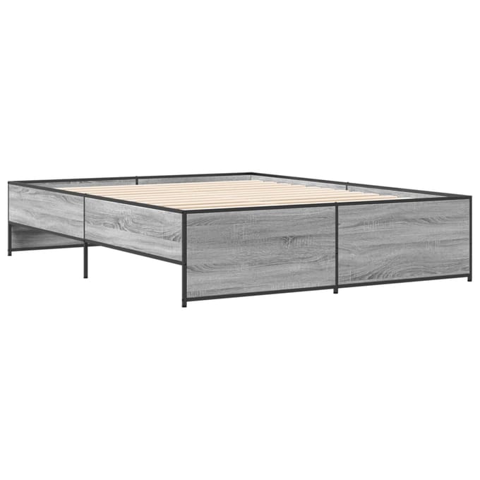 vidaXL - Bedframe - bewerkt - hout - metaal - grijs - sonoma - eiken - 150x200 - cm