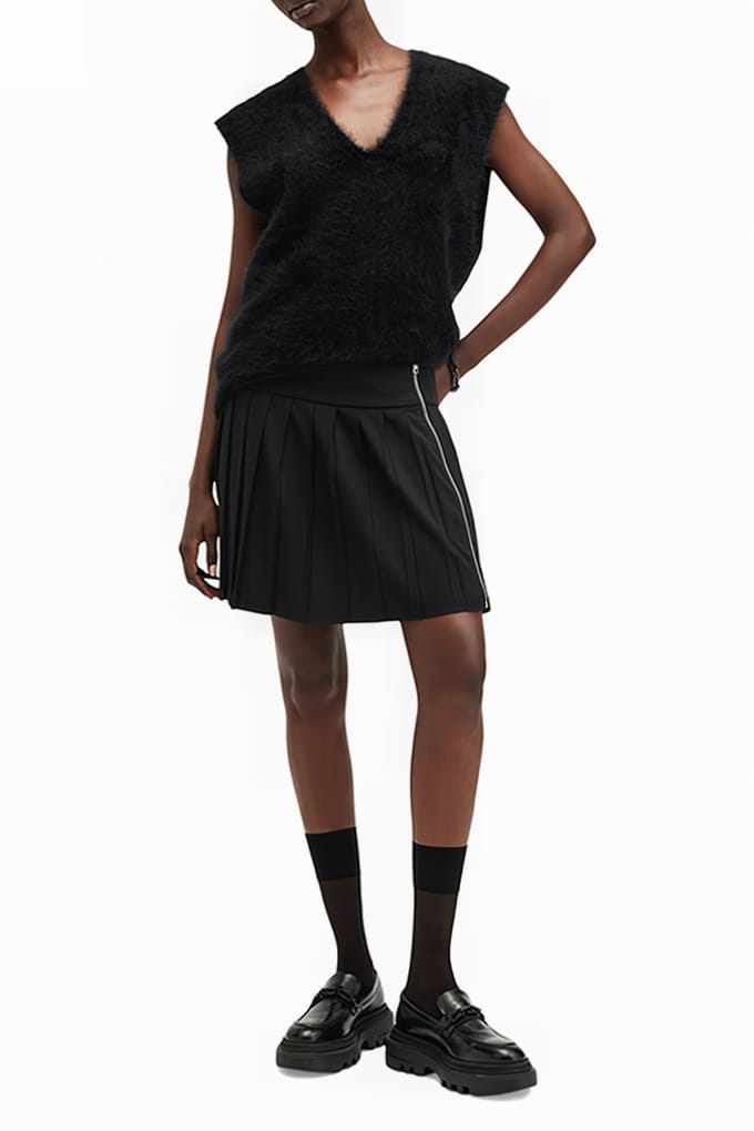 AllSaints Kilter Skirt Black Größe: 10 | Miniröcke Outlet | Damen | Schwarz