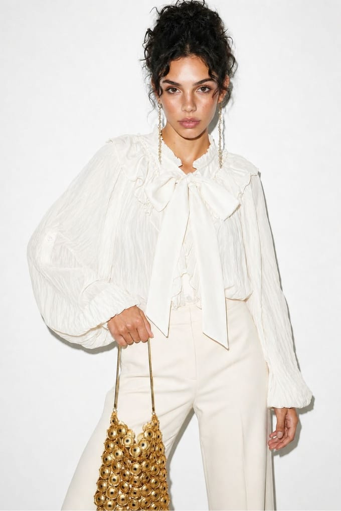 Knoopsluiting Crepe Blouse met Strikdetail