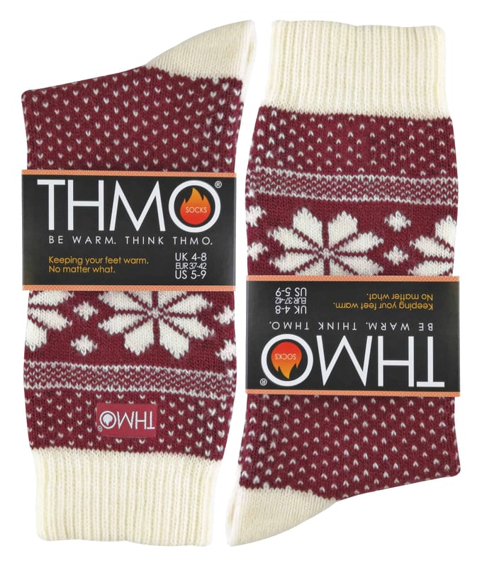 THMO - Vintage damessokken van thermo wolmix - Fairisle Rood / Crème