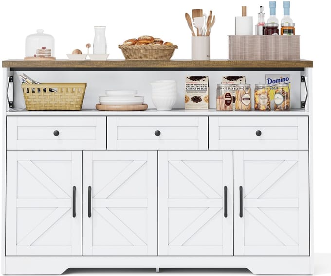 Dressoir Opbergkast – met 3 Laden 3 Deuren en Open Compartiment - Wit