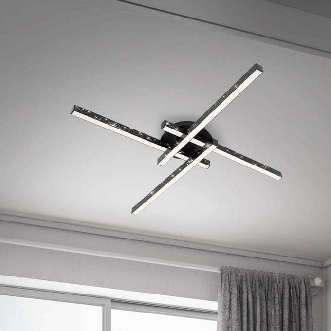 Briloner Plafondlamp Rey, glittereffect, 4-lamps, zwart