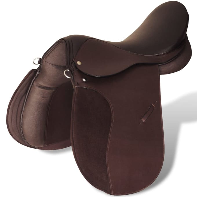 vidaXL Echt lederen paardrijzadel 16" 14 cm (5-in-1 set, bruin)