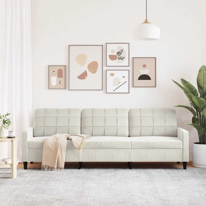 vidaXL - Driezitsbank - 210 - cm - fluweel - crèmekleurig