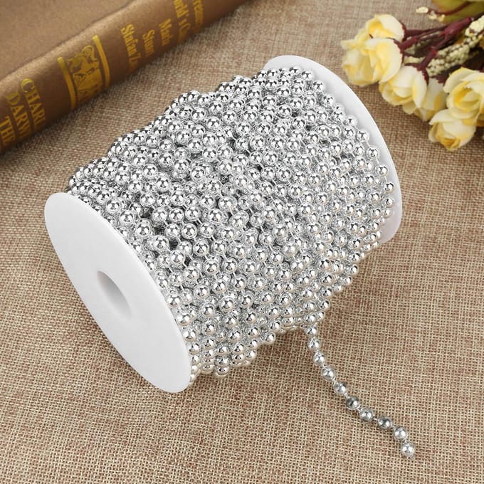 25m/rol Galvaniseren Parel Draad Kralen Slinger String DIY Bruiloftsdecoratie 6mm(zilver)