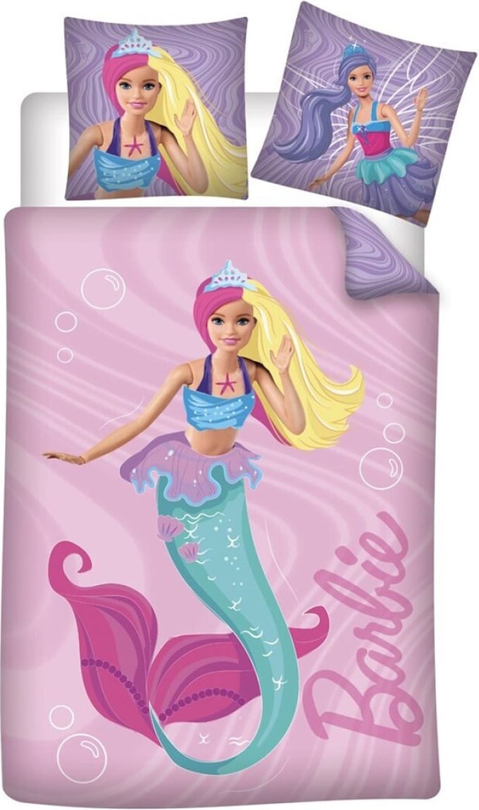Barbie dekbedovertrek zeemeermin 140 x 200 cm - 65 x 65 cm - katoen