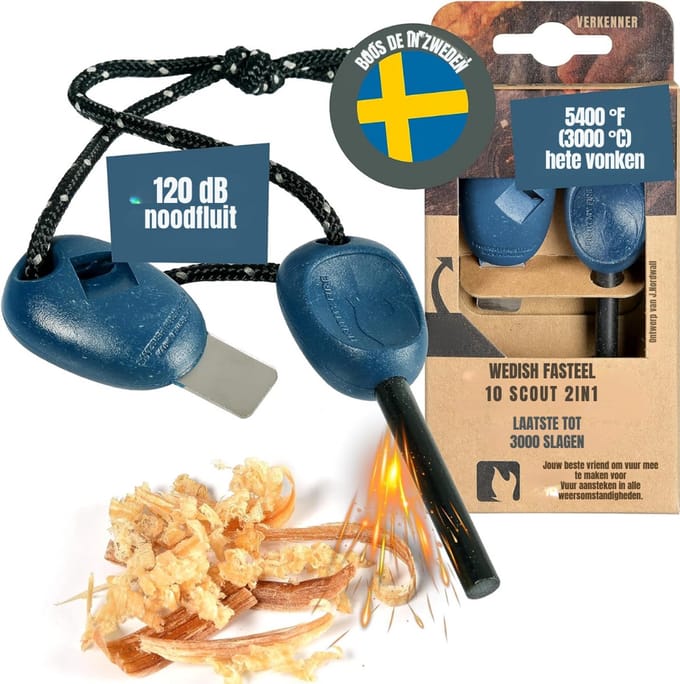 YOR® Fire kit - Firesteel - Vuurmaker - Blauw - 24cm x 9cm x 3cm