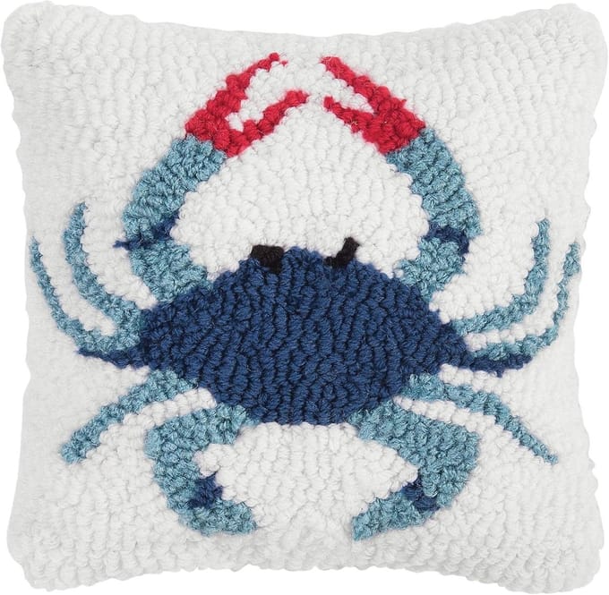 Kussen Blikvanger Krab Blauw Vierkant Zacht Geweven Woonaccessoire