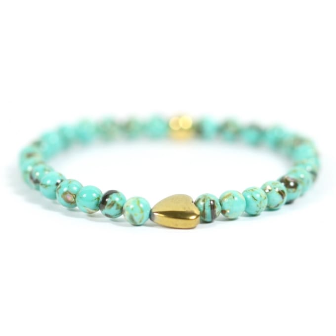 Dames - armband - turkoois - Goud - pyrite - hart - turquoise - 4mm - 17,5 cm - Heaven Eleven