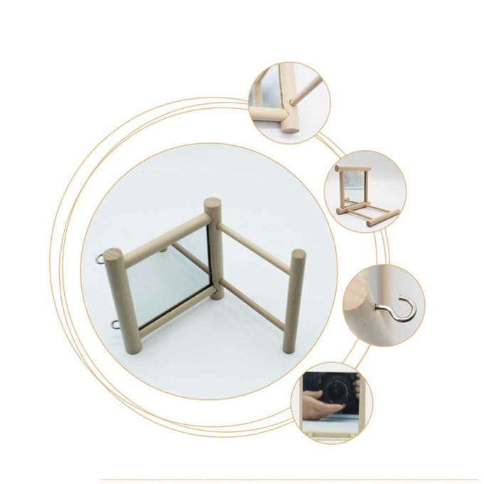 Standaard Stok met Spiegel voor Papegaai Huisdieraccessoires Houten Decoraties beige