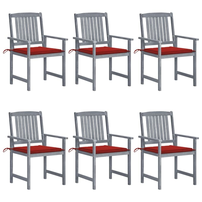 vidaXL - Tuinstoelen - 6 - st - met - kussens - massief - acaciahout - grijs