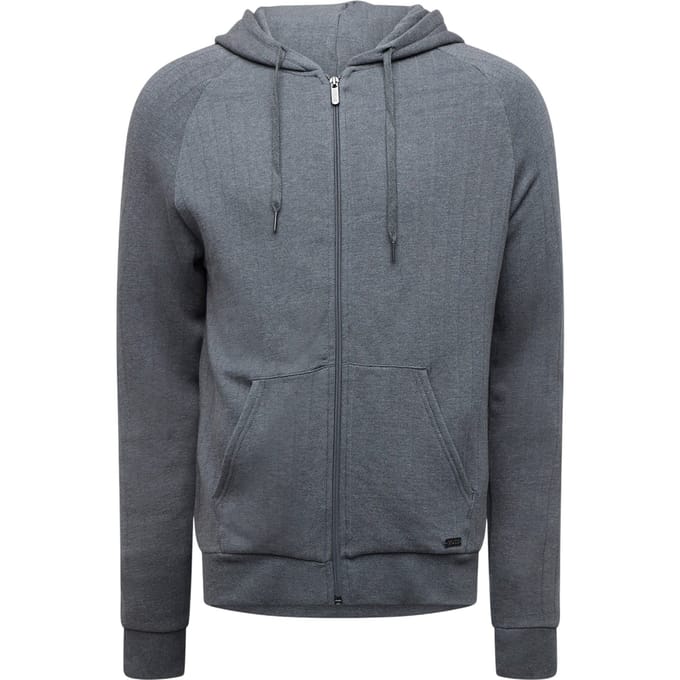 Boss Heren Heritage Geribbelde Raglan Volledige Rits Hoodie (Midden Grijs)