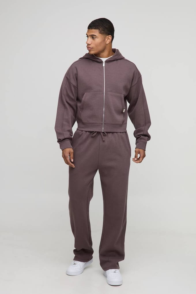 Verkleinde Boxy Premium Interlock Zip-Through Hoodie | Chocolate | Size Medium