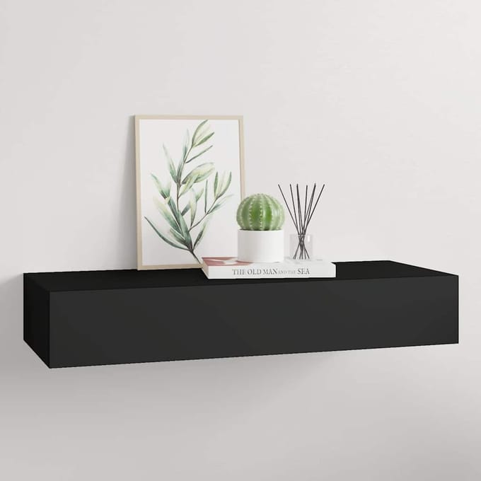 vidaXL - Wandschap - met - lade - 60x23,5x10 - cm - MDF - zwart