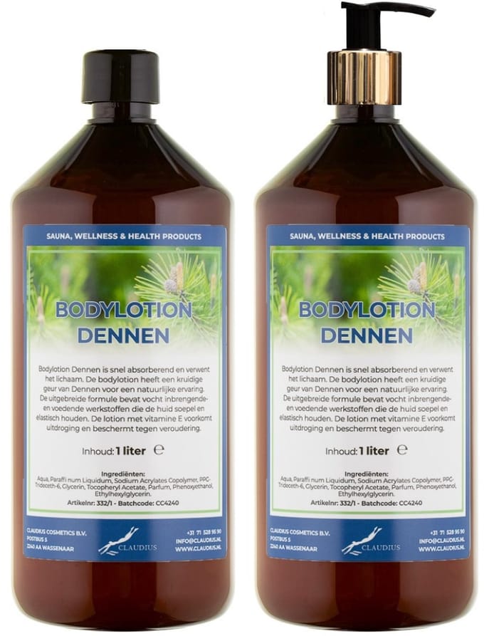 Bodylotion Dennen 1 Liter - met gouden pomp - set van 2 stuks