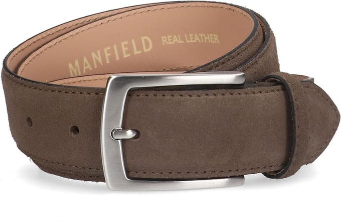Manfield - Heren - Taupe suède riem - Maat 105
