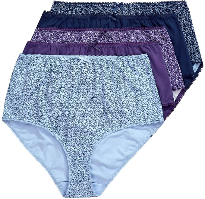 Ulla Popken - Dames - Maxislips 5-pack bloemen/effen hoge taille - Nachtblauw - Maat 46+